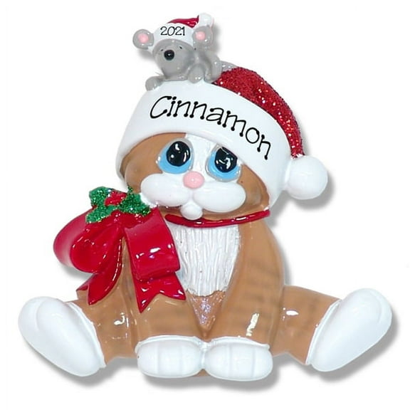 Orange Tabby Christmas KITTY CAT with Mouse Personalized Christmas Ornament