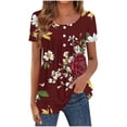 thumbnail image 2 of Warop Women's Loose Fit Blouse with Ruffle Detail and Irregular Print, Short Sleeve Round Neck, Adjustable Button Closure for Casual Daily Wear, 2 of 6