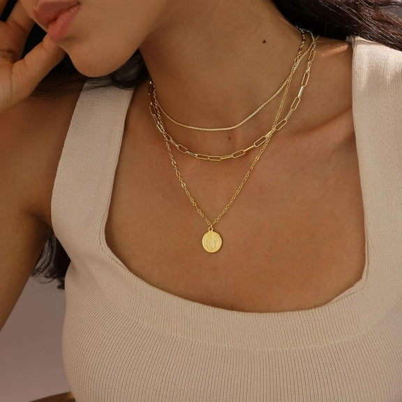 Layered Necklaces For Women,Chunky Gold Choker Necklace Stack Simple 14K Gold Necklace Set Gold Herringbone Cuban Rope Chain Necklace For Women Trendy Waterproof Gold Jewelry For Women[o435]