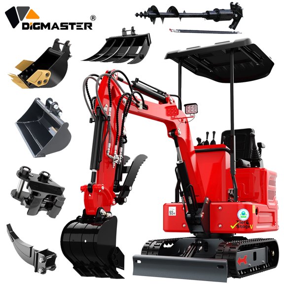 DigMaster 1.4 Ton Mini Excavator Kubota Twin-Cylinder Diesel Engine Hydraulic thumb Compatible Multiple Attachment farms yards EPA （90% Pre-Assembled)