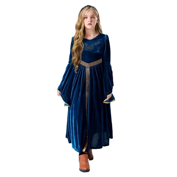 Ropa de Halloween de niña retro vestido de princesa de la Corte de manga larga con cinturón