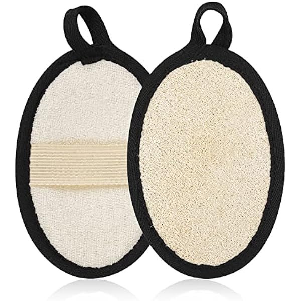 wonima11 2Pcs Loofah Exfoliating Body Scrubber, Biodegradable Shower luffa Pad, Natural Loofah Sponge, Loofah for Men and Women (Beige)