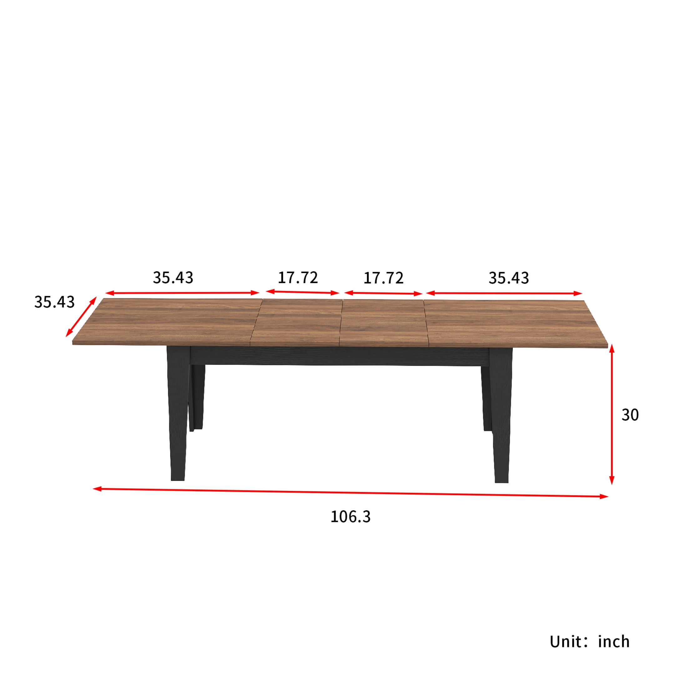 Noble House Lauren 106.5" Extendable Dining Table, Woodgrain Top, Modern Rectangular Wooden Kitchen Table, Walnut Black