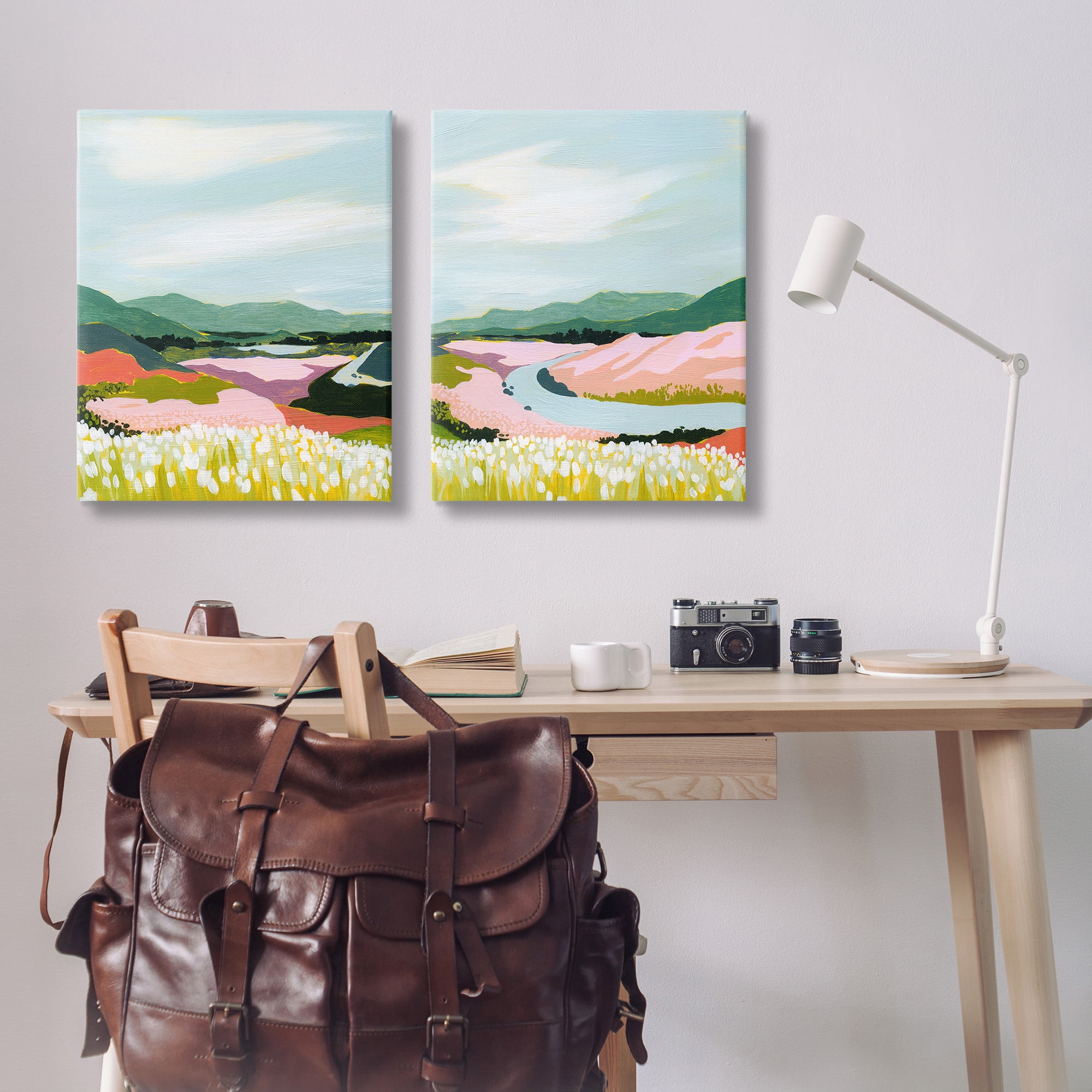Stupell Industries Mountain Valley Meadow Landscape Painting Gallery Wrapped Canvas Art Print Wall Art, 24 x 30, Set of 2