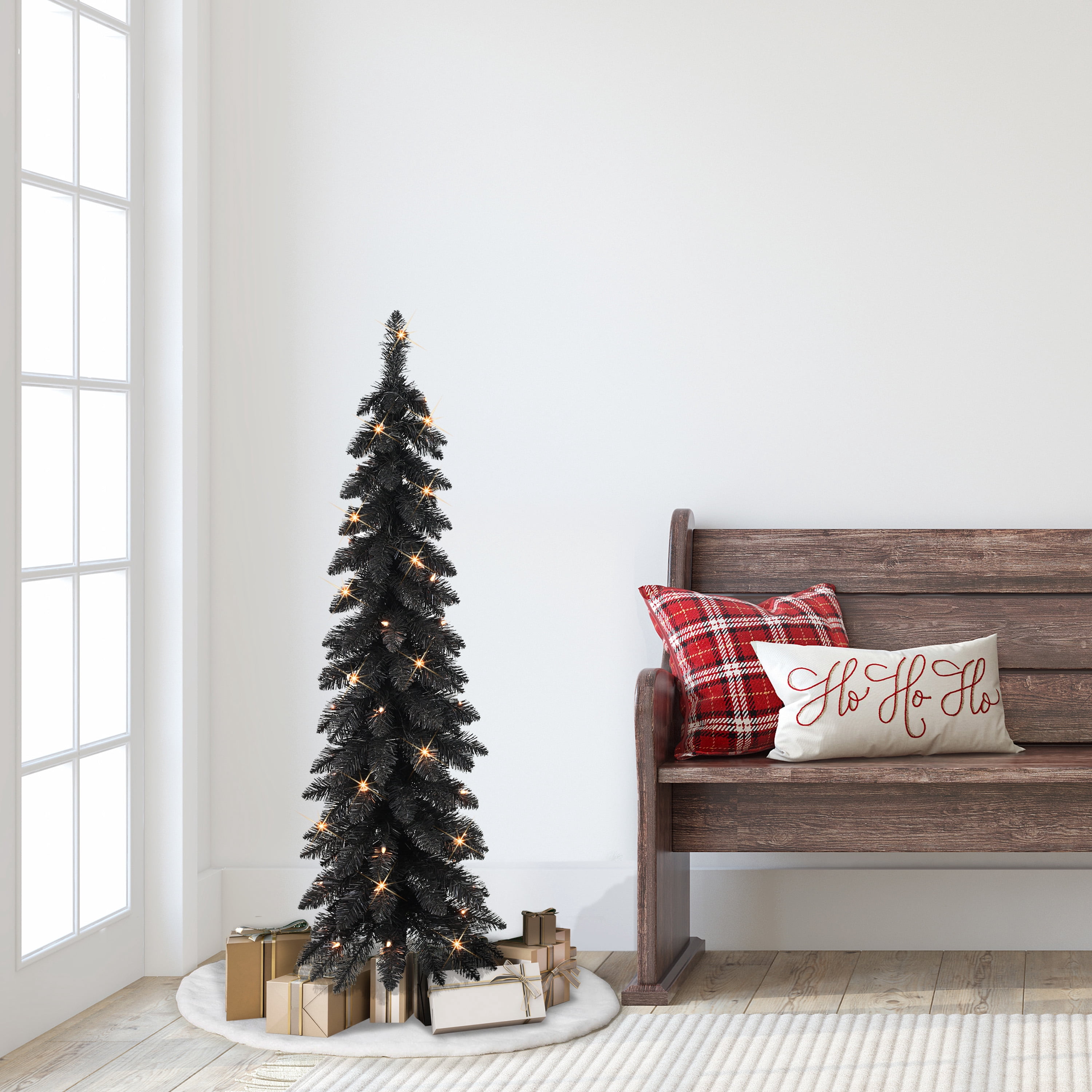 4 ft Pre-Lit Black Artificial Alpine Pencil Tree