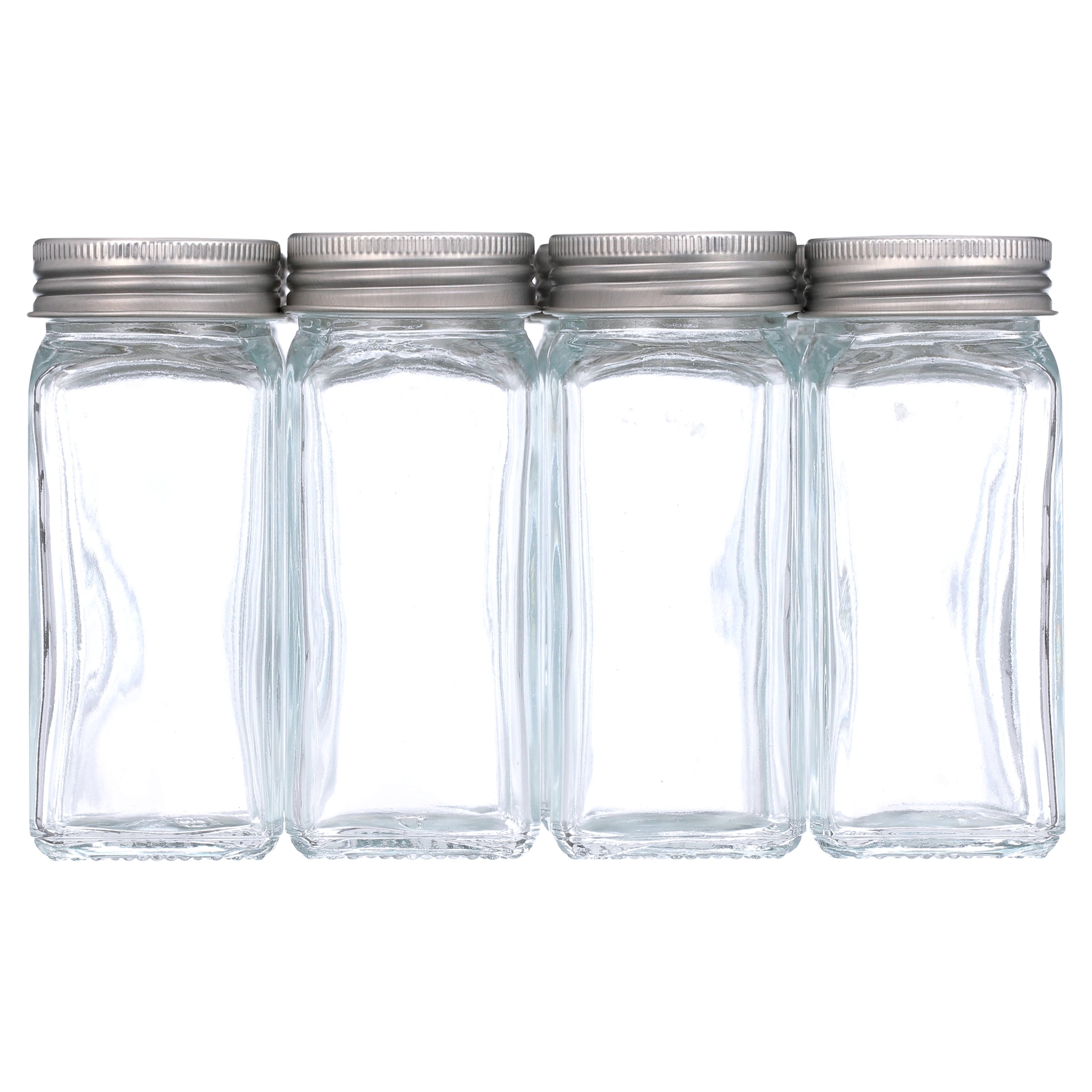 48 Pack 4 oz 120 ml Clear Glass Spice & Salts Jars Bottles, Square Glass  Seasoning Jars With Aluminum Silver Metal Caps and Pour/Sift Shaker Lid. 1  Pen,80 Black Labels and 1