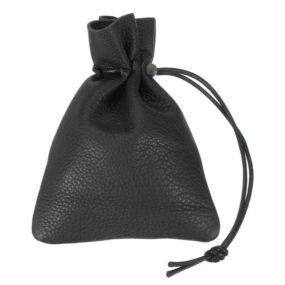 Uxcell 1 Pcs Drawstring Bag, Leather Coin Purse, Change Purse For Women, Men's Leather Bag, For Jewelry, Keys, Coin Storage (Black)