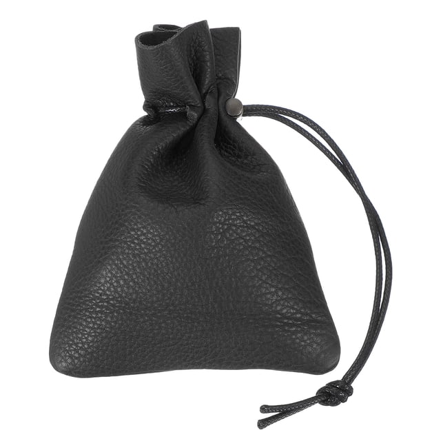 Uxcell 1 Pcs Bolsa de Cuerda, Monedero de Cuero, Billetera para Mujeres, Bolsa de Cuero para Hombres, Para Joyería, Llaves, Almacenamiento de Monedas (Negro)