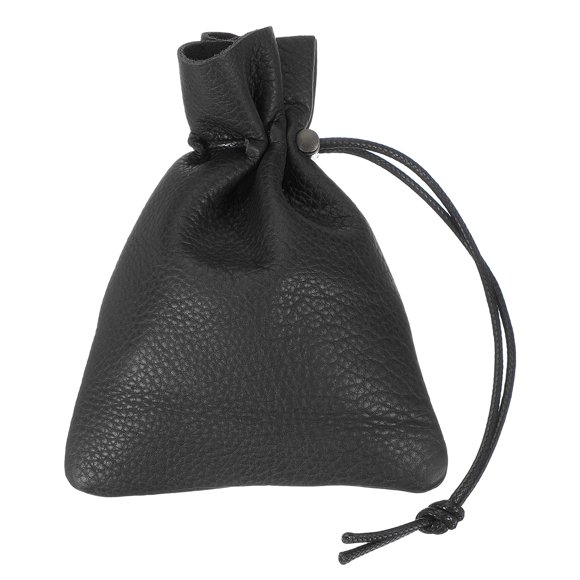 Uxcell 1 Pcs Bolsa de Cuerda, Monedero de Cuero, Billetera para Mujeres, Bolsa de Cuero para Hombres, Para Joyería, Llaves, Almacenamiento de Monedas (Negro)