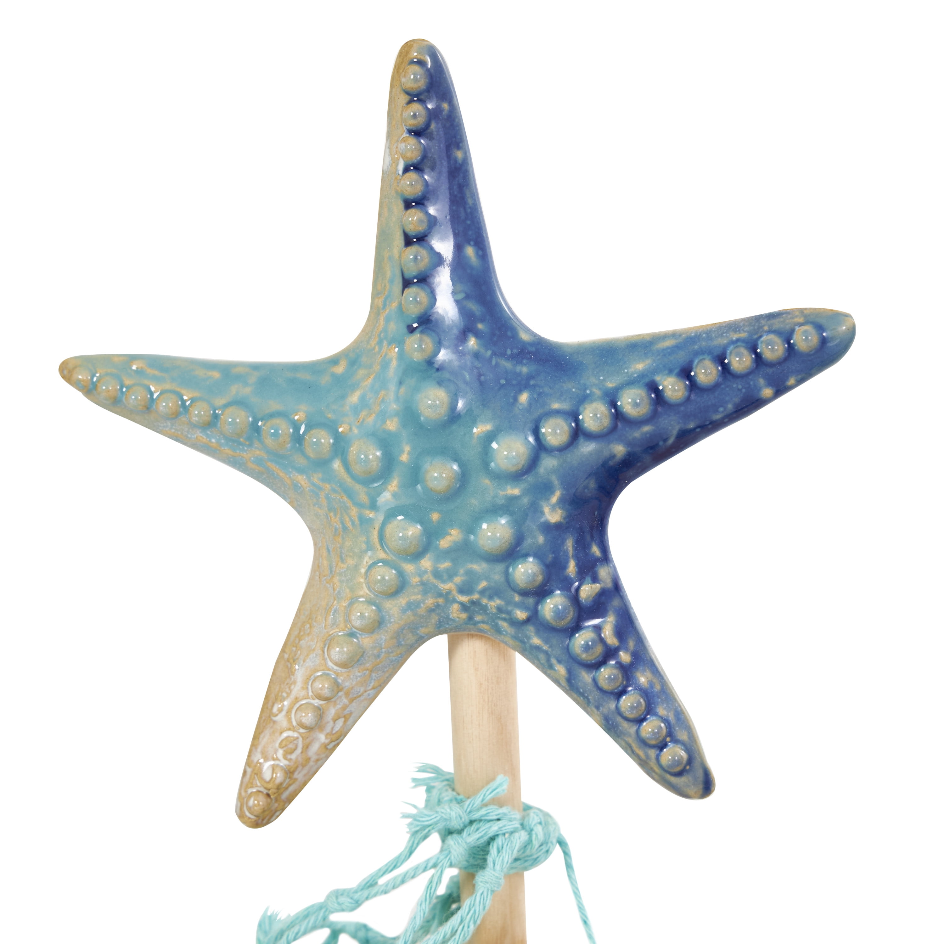 4"W, 12"H Blue Ceramic Handmade Ombre Sea Life Sculpture with Cylinder Block Bases and Netting Accents, by DecMode (3 Count)