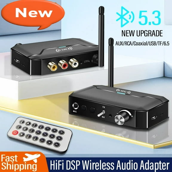 NFC Bluetooth 5.3 Audio Transmitter Receiver 3.5mm AUX/RCA/USB/TF/Coaxial/6.5MM Microphone Karaoke Wireless Adapter HiFi Stereo