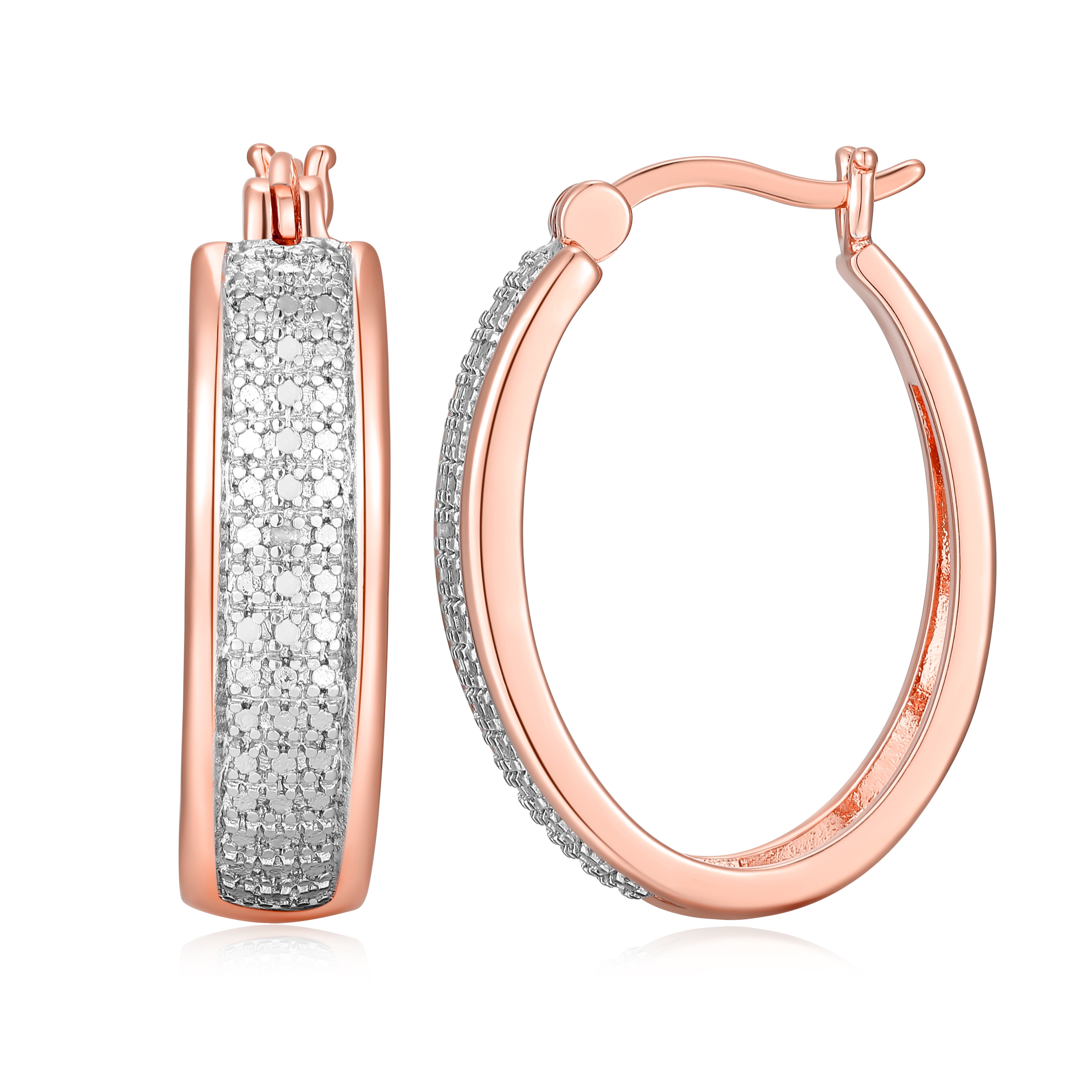 Forever Facets Diamond Accent Bold Hoop Earrings in 14k Rose Gold over Bronze, Adult Female