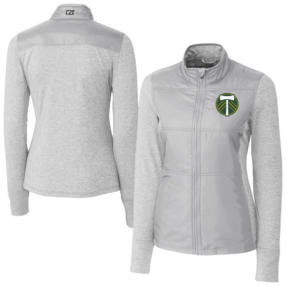 Women's-Cutter & Buck Gray Portland Timbers Stealth Hybrid Quilted Full-Zip Windbreaker Jacket