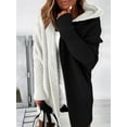 thumbnail image 4 of Women Fall and Winter Open Front Long Sleeve Hooded Knit Cardigan Color Block Outwear Coats Black & White L, 4 of 7