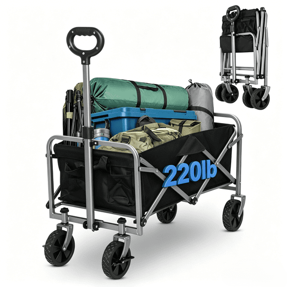 Ktaxon 29x18x33 Foldable Garden Cart Heavy Duty 220lb, 600D Oxford Steel Frame Small Wheels, Black