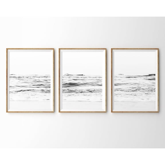 Ocean Set Prints Black White Beach Triptych Coastal Wall Decor Set 3 Unframed Paper Print 8x12