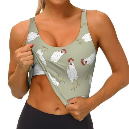 Goofa Funny Chicken Printed Sports Bras for Women  High Impact Running Bra Workout Crop Tank Tops Longline Sports Bra Push up-XX-Large