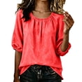 thumbnail image 2 of Yteetum Women's Summer Cotton Linen Tops Oversized Crewneck Half Sleeve Shirts Womens Casual Solid Round Neck Loose Breathable Quickly Dry Short Sleeve T Shirts, 2 of 5