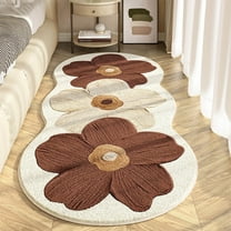 Cinvoph Flower Area Rugs for Living Room Bedroom, Machine Washable Blue Soft Cozy Bedside Rug, Plush Indoor Floor Carpet Home Decor 20"x47", Brown