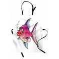 thumbnail image 1 of Fish Apron, Cartoon Style Smiling Female Goldfish with Plump Lips Underwater Comic, Unisex Kitchen Bib with Adjustable Neck for Cooking Gardening, Adult Size, Hot Pink Fuchsia Purple, by Ambesonne, 1 of 4