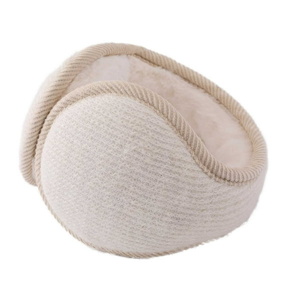 Lovskoo Man's Winter Knit Earmuffs Foldable Solid Color Polar Fleece Ear Warmer Keep Warm Foldable Behind-The-Head Earmuff Beige