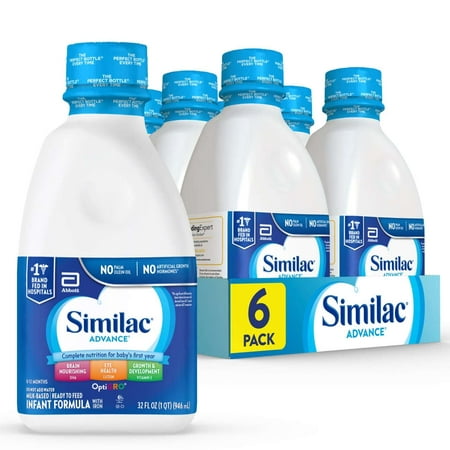 Similac Advance Ready-to-Feed Baby Formula with Iron, DHA, Lutein, 32-fl-oz Bottle, Pack of 6