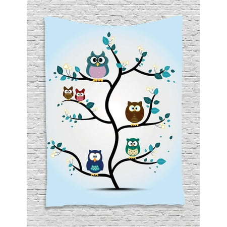 Owl Decor For Bedroom Owls Home Decor Wall Hanging Tapestry, Owl Family Perched On A Tree Love Grace Nocturnal Eyed Night Animals In The Nature Print, Bedroom Living Room Dorm Accessories, By Ambesonne ()
