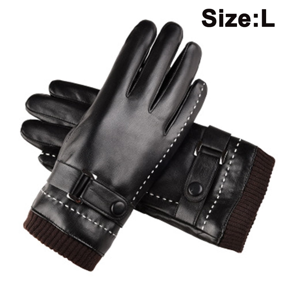 Black Wool Fleece Lined Warm Gloves Anti-slip Leather Gloves Thick Wool Men Glove Outdoor Skiing Gloves 
