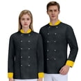 thumbnail image 2 of Domuza Unisex Chef Jacket Classic Long Sleeve Kitchen Restaurant Cooking Works Outfit Waterproof Solid Lightweight Breathable Tops Yellow L, 2 of 6