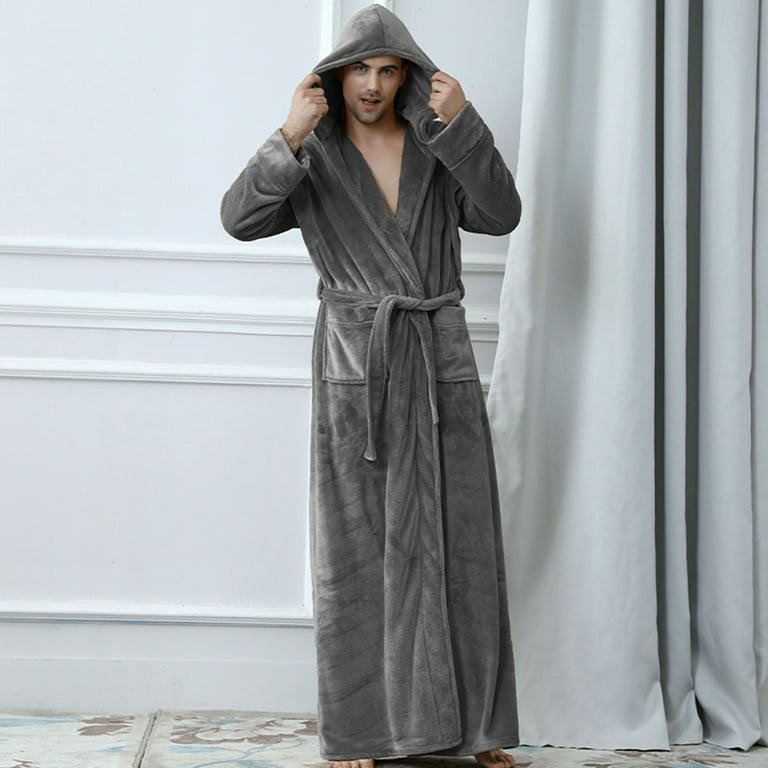 Orchip Men Women's Plush Fleece Robe with Hood, Winter Warm Full Length  Bathrobe Shower Pajamas for Couple