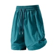 thumbnail image 4 of Dwellite Quick Dry Shorts for Womens High Waist Stretchy Straight Leg Casual Summer Shorts with Pockets Turquoise L, 4 of 6