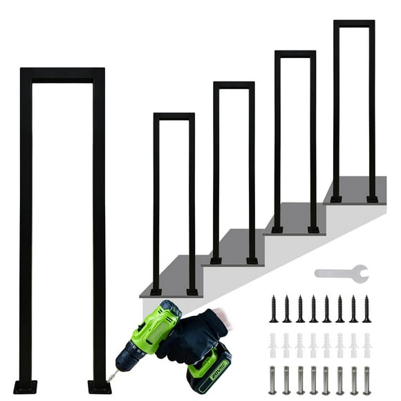 Hand Rails for Outdoor Steps, Matte Black U Shaped Handrails for Indoor Stairs, Non-Slip Stair Railing Industrial Wrought Iron Railing for Stairs Garden Loft Corridor, 1Pcs(Tall:90cm/3ft)