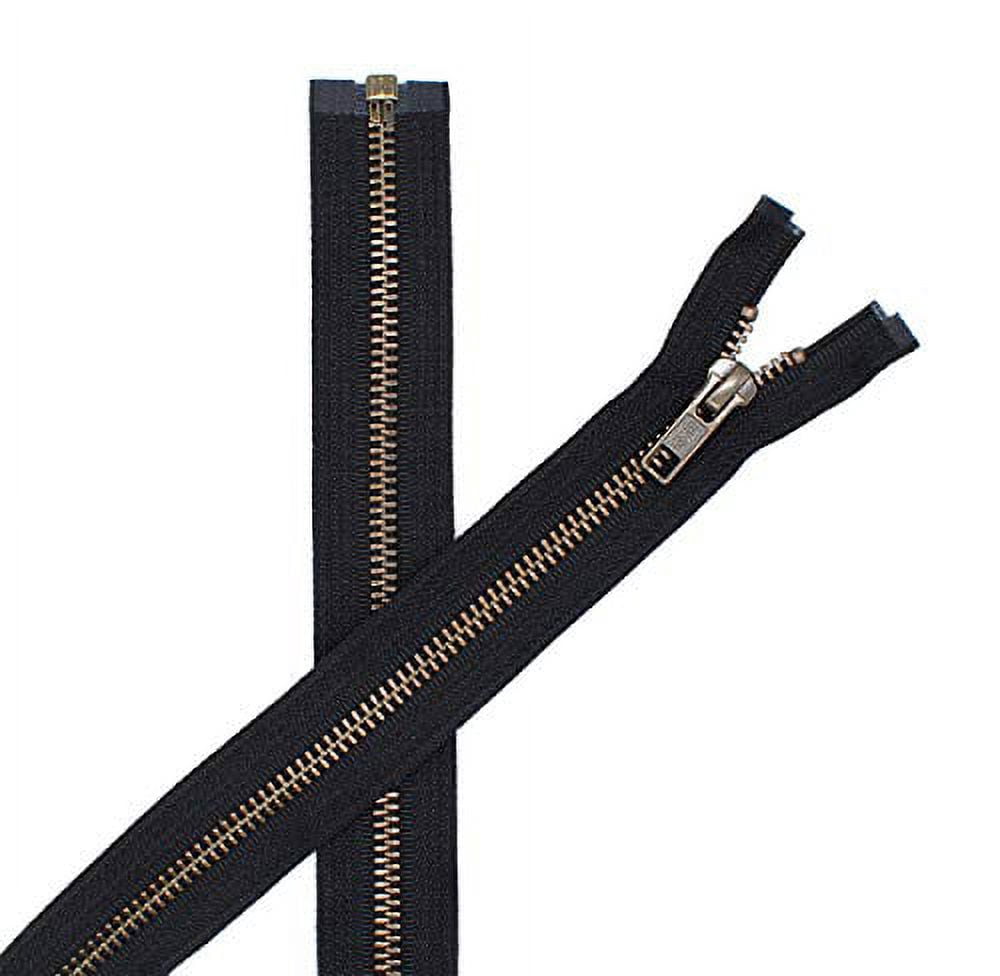 Jacket Zippers - YKK #5 Antique Brass - Metal Teeth Separating - Black - Made in The USA. (Pack of 5) (32" Inches)
