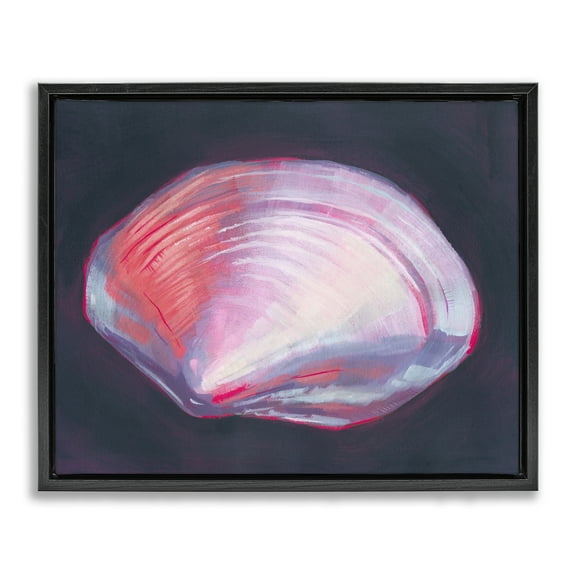 Stupell Industries Pink Clam on Black Animals & Insects Painting Black Floater Framed Canvas Art Print Wall Art, 21 x 17