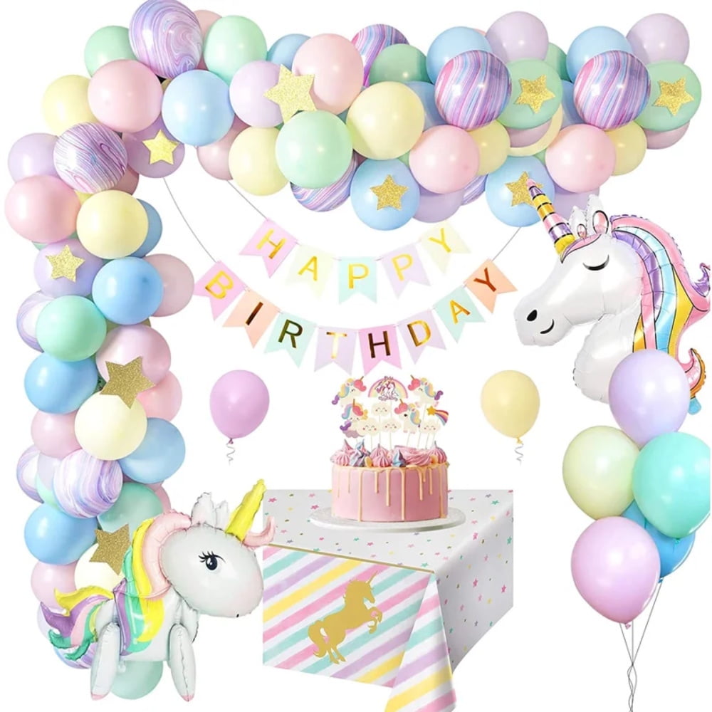 Yansion Pastel Unicorn Balloons Set, Birthday Decorations with Huge 3D Unicorn Balloons, 52pcs for Baby Shower Girls Children's Birthday Party Supplies