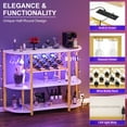 thumbnail image 4 of Homieasy 4-Tier Wine Bar Cabinet with Power Outlets & LED Lights, Floor Standing Metal Wine Rack for Liquor and Glasses Storage, Dining Room Coffee Bar, 47.5"W x 15.8"D x 36"H, White Gold, 4 of 7
