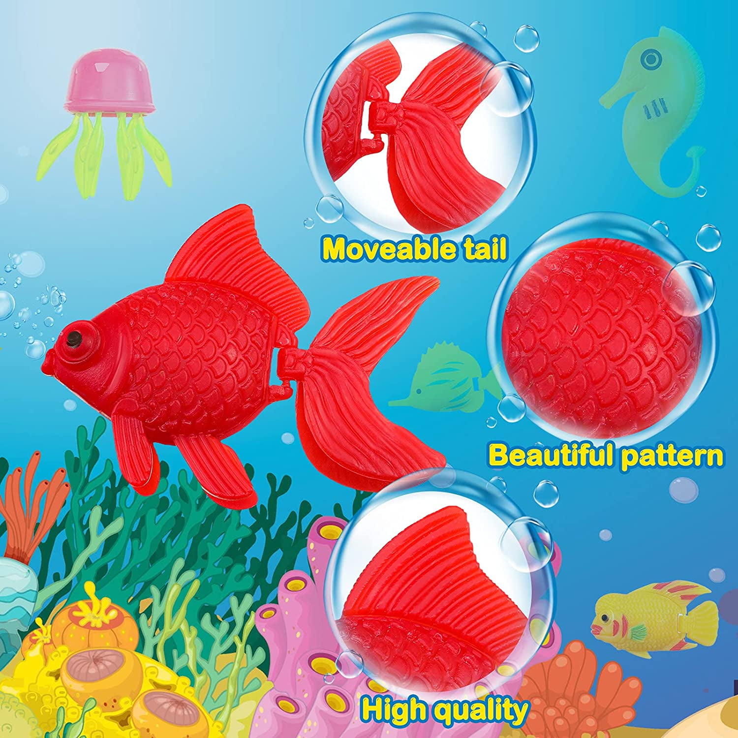 20 Pieces Artificial Moving Fishes Plastic Floating Fishes Lifelike Fish Ornament Aquarium Decorations for Fish Tank Jellyfish and Seahorses Walmart