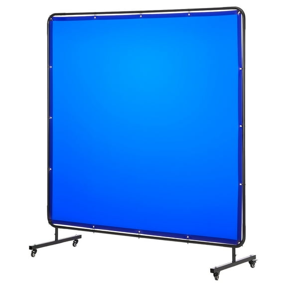 VEVOR Welding Screen with Frame, 6 x 6 FT Welding Curtain Screen, Flame-Resistant Vinyl Safety Protection Screens with Lockable Swivel Wheels & 6-Level UV Protection for Workshop/Industrial Use, Blue