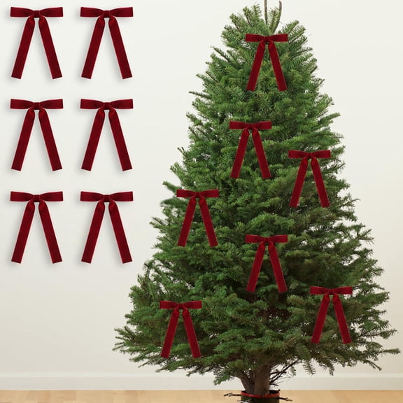 12 Pack Christmas Tree Bows, Velvet Cloth Hanging Ornaments Decorations for Xmas Tree Wreaths Garlands Holiday Home Party Interior Decor