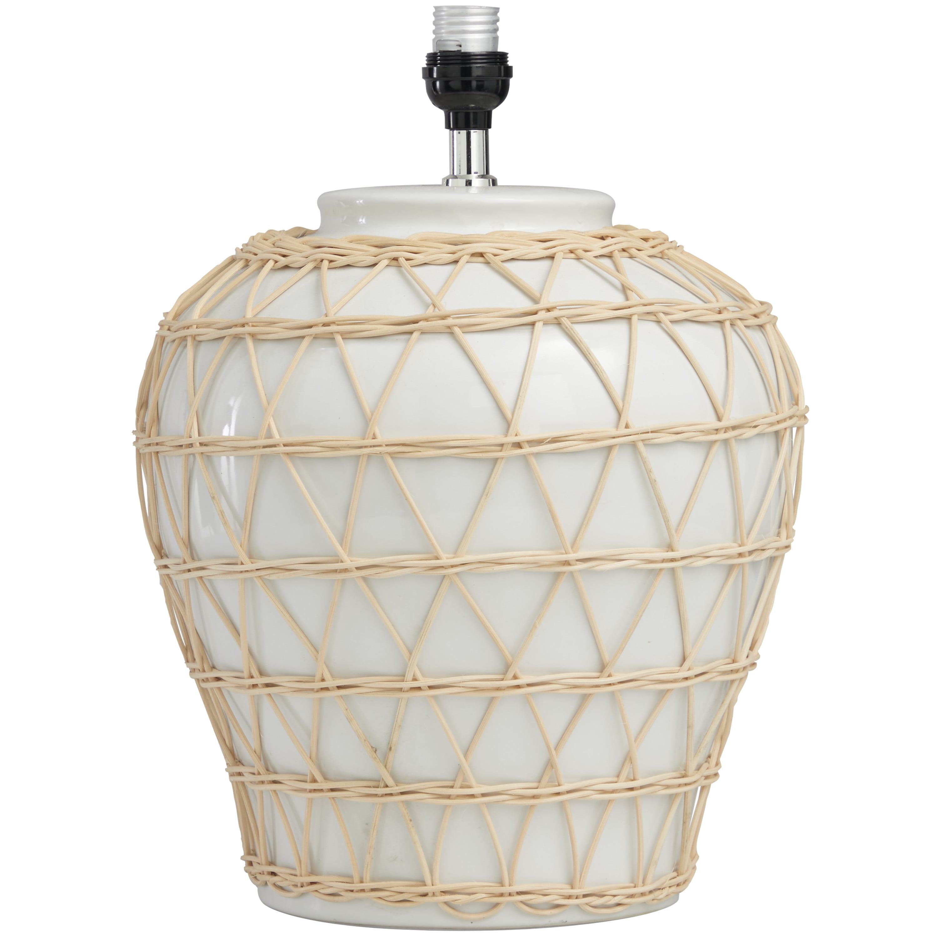 DecMode 23" Woven Rattan Geometric White Table Lamp with Cream Linen Shade