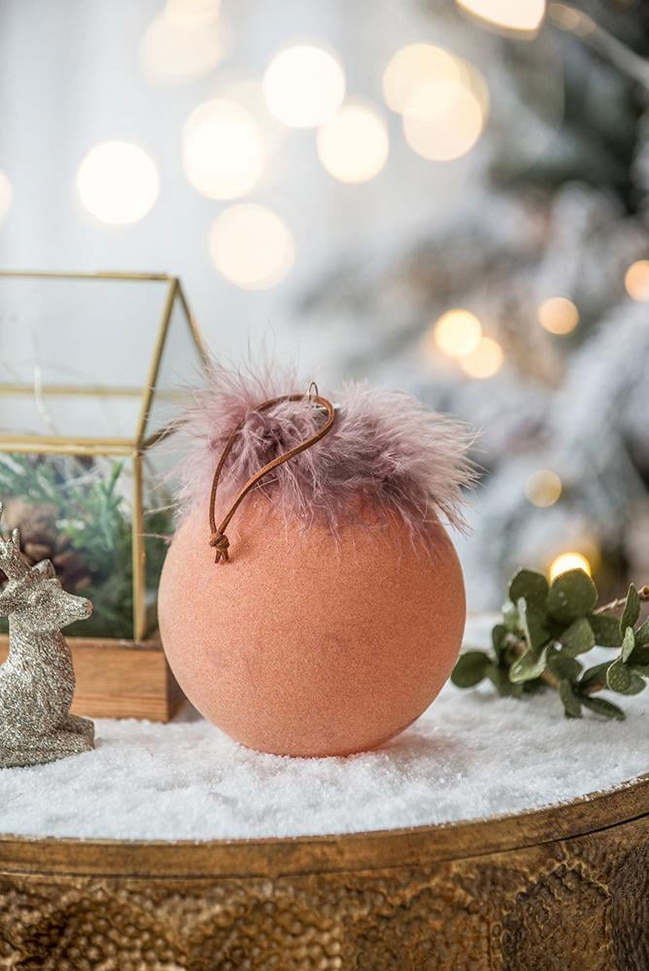 Set of 6 Glass Christmas Ball Ornaments with Flocking and Feather Design by Riccardo Tree Decor
