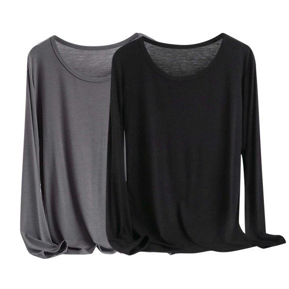 DecSea 2PC Women's Long-Sleeve Crew-Neck T-Shirt Classic-Fit Shirt Soft Breathable Casual Tee Basic Tops