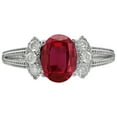 thumbnail image 3 of 14k Solid White Gold Vintage Style Oval Created Ruby and Split-Shank Diamond Birthstone Engagement Ring, 3 of 6