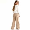 thumbnail image 6 of Corduroy Pants Girls Baggy Button High Waisted Wide Leg Lounge Pants Fall Casual Work Trousers with Pockets Beige 170, 6 of 9