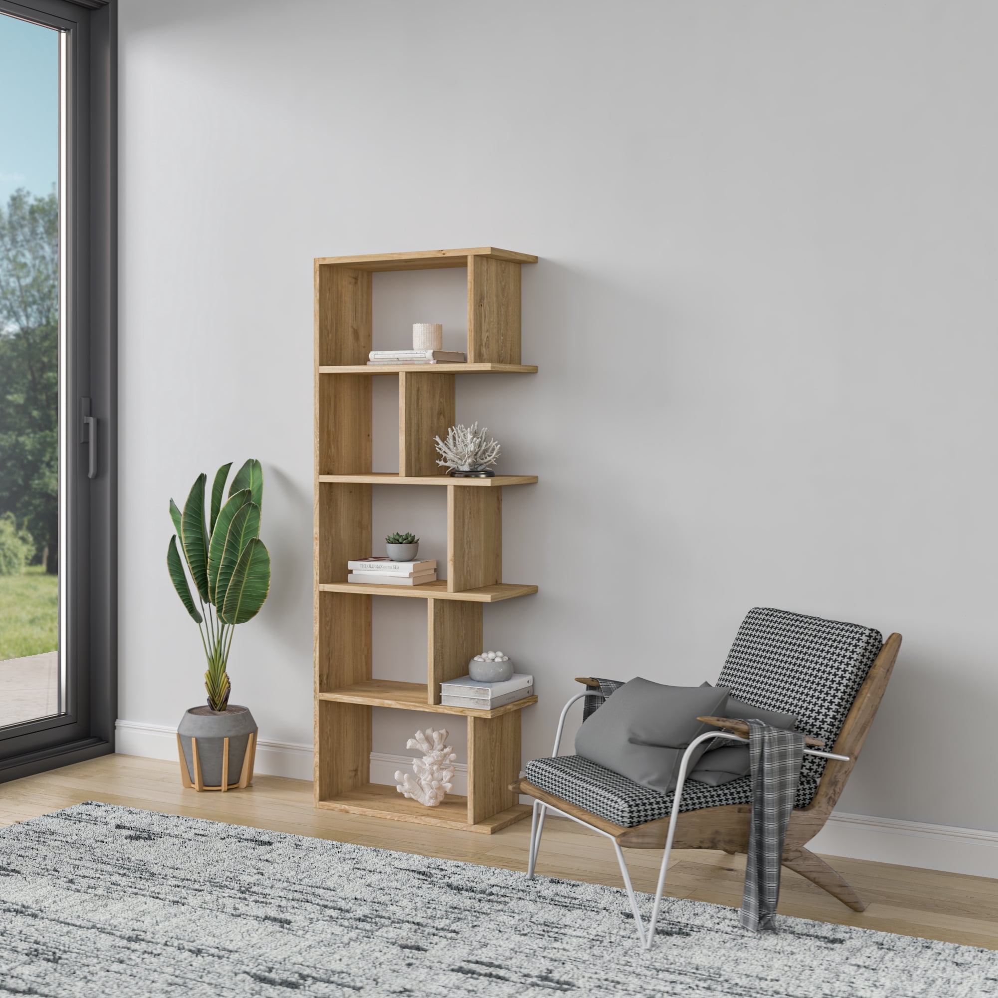 Ada Home Decor 5 Shelf Bookcase Multiple Tier Open Shelf Modern book Case, Oak