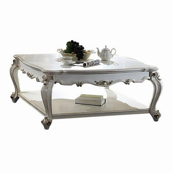 20 x 47 x 47 in. Antique Pearl Solid Wood & Polyresin Rectangular Coffee Table with Shelf
