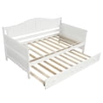 thumbnail image 4 of Twin Size Daybed with Trundle, Wooden Daybed Frame with Headboard and Footboard, Sofa Bed Twin Platform Bed with 10 Slat Support for Bedroom Living Room, No Box Spring Needed, White, 4 of 7