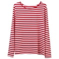 thumbnail image 2 of Mialoley Femmes Rouge Blanc à Rayures Casual Tops Manches Longues Col Rond Ample Chemise, 2 of 5