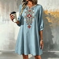 thumbnail image 6 of Womens Dresses Sawvnm Women's Boho Embroidered Tunic Dress V Neck 3/4 Sleeve Casual Loose Mini Dress For Summer Beach, 6 of 6