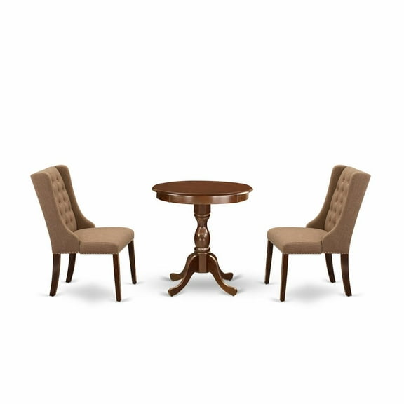 East West Furniture - ESFO3-MAH-47 - 3-Pc Dining Room Set - 2 Dining Padded Chairs and 1 Kitchen Table (Mahogany Finish)